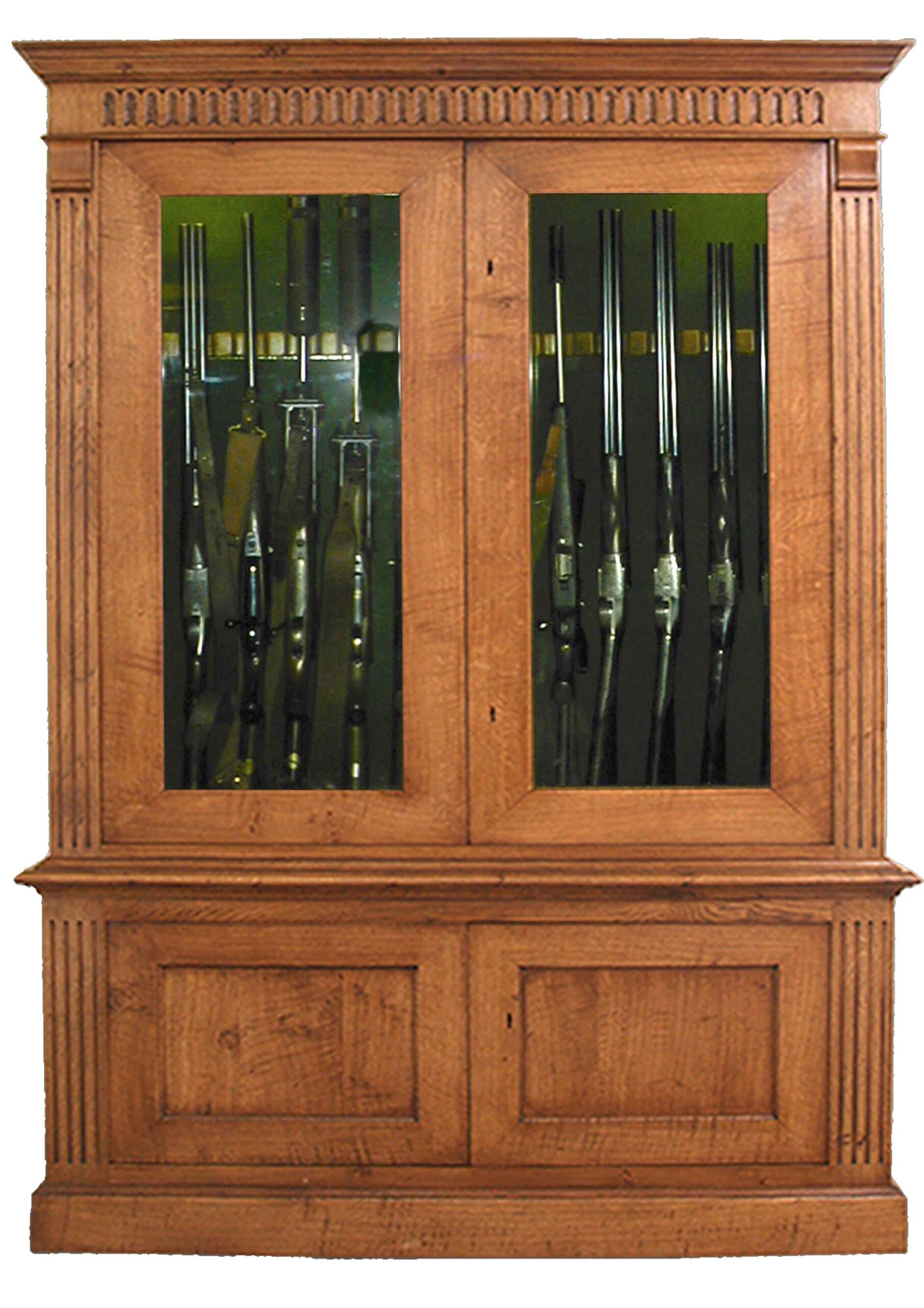 Four-Door Glazed Gun Cupboard for a Large Collection 3 Glazed double door gun cupboard in solid timber