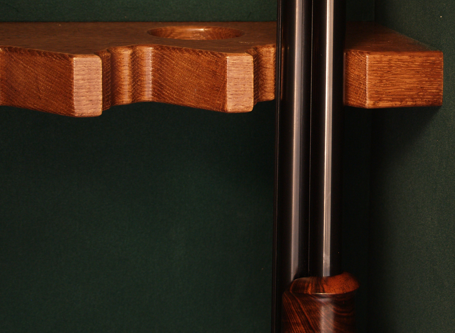 Oak Gun Cupboard with Separate Ammunition Storage 3 Interior of a fitted gun cabinet showing the barrel track and rack