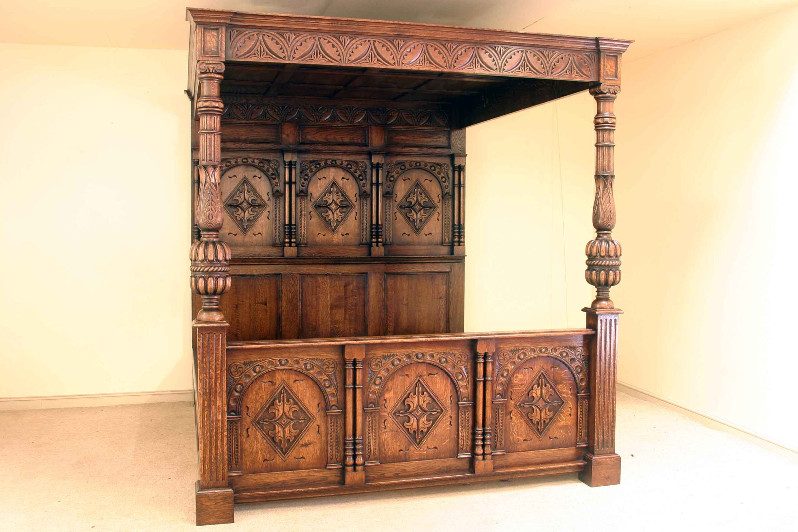 Furniture - Beds 1 Hand carved oak four poster bed
