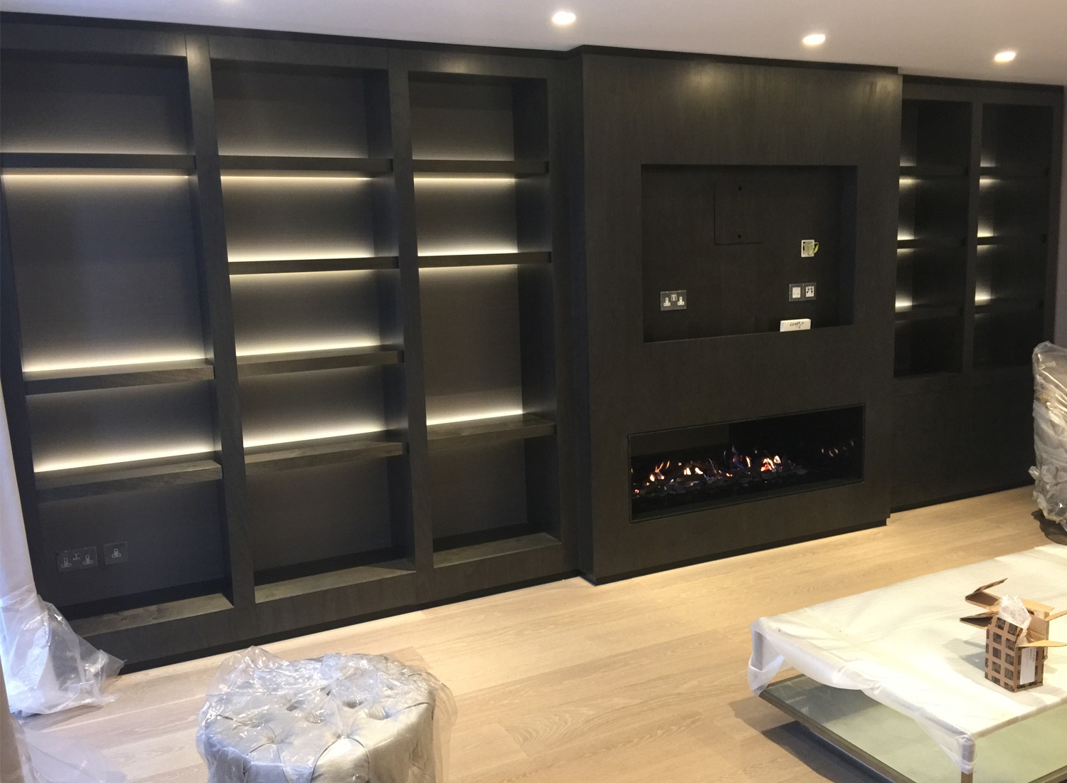 Bespoke Alcove Units & Timber Fireplaces 4 Timber fireplace surround with fitted bookcase joinery