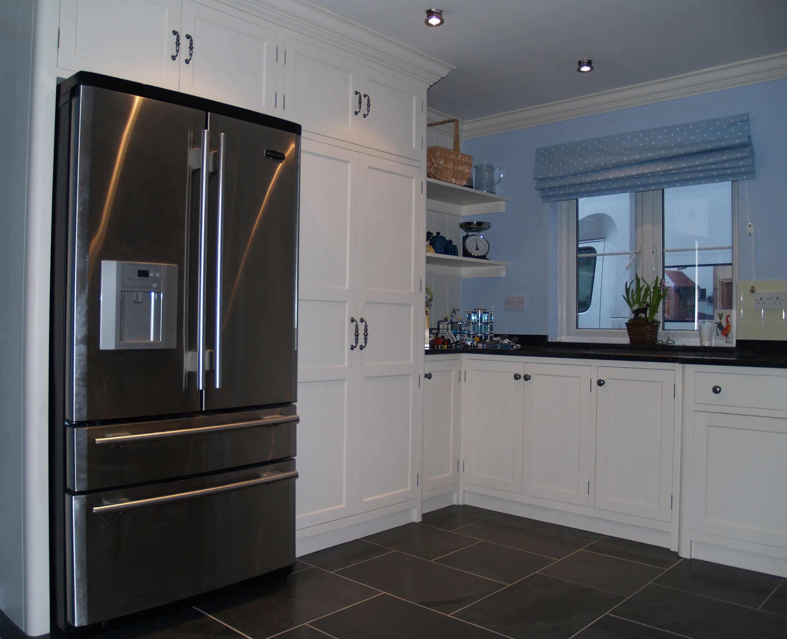 Hand-painted Shaker fridge unit with stone top