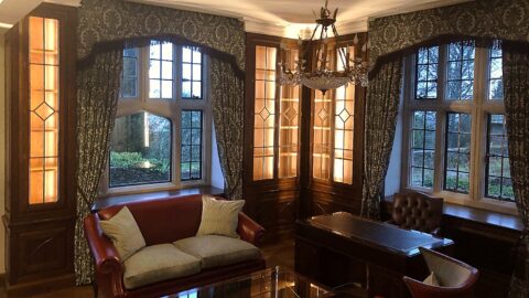 Office bookcase with leaded glass cupboards