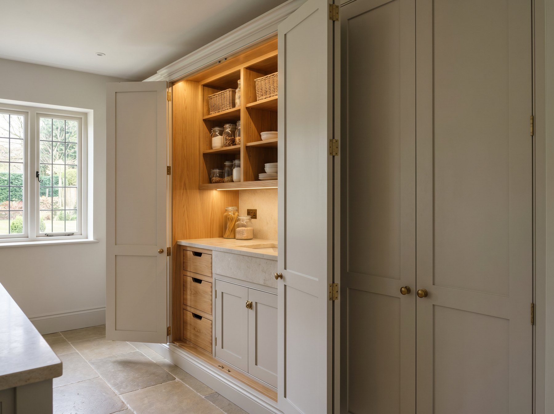 Bespoke kitchen pantry and larder cabinetry made as fitted furniture