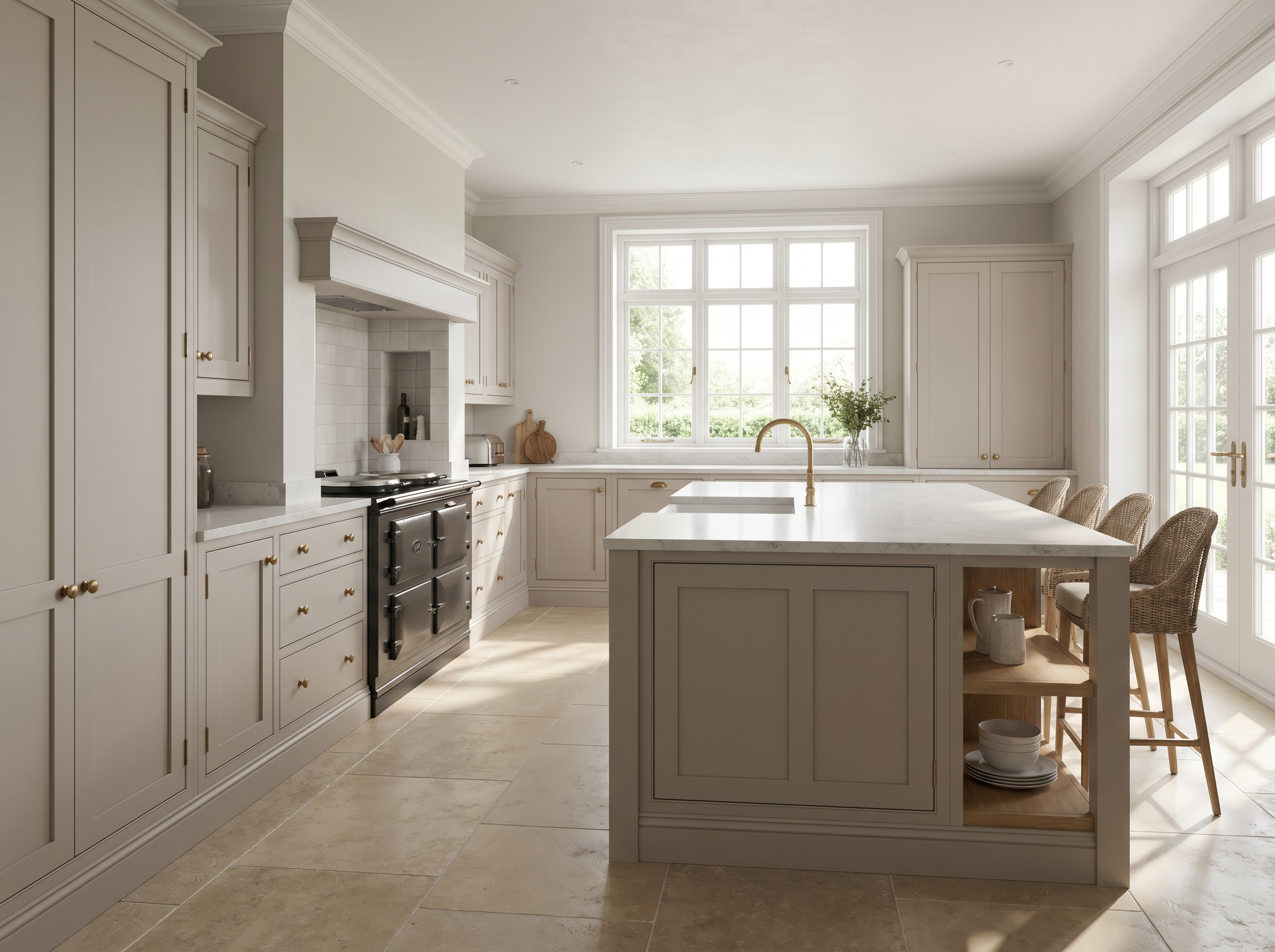 Hand-painted Shaker kitchen inspiration with island and range cooker