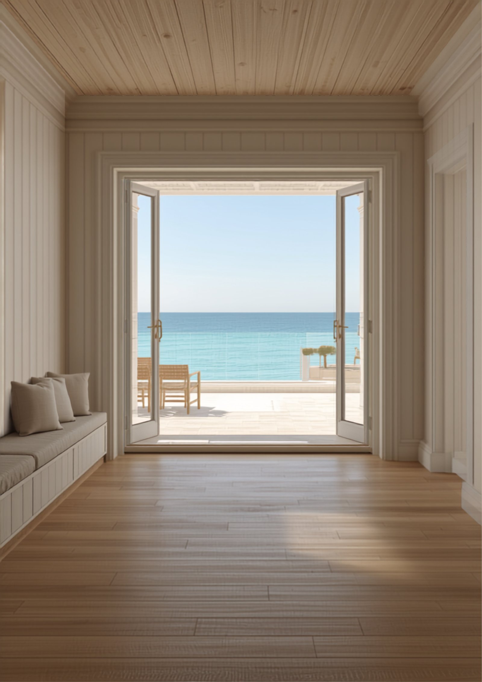 International Clients & Yachts 1 Bespoke painted panelling and fitted joinery in a coastal residence — concept visualisation by Reeve & Co