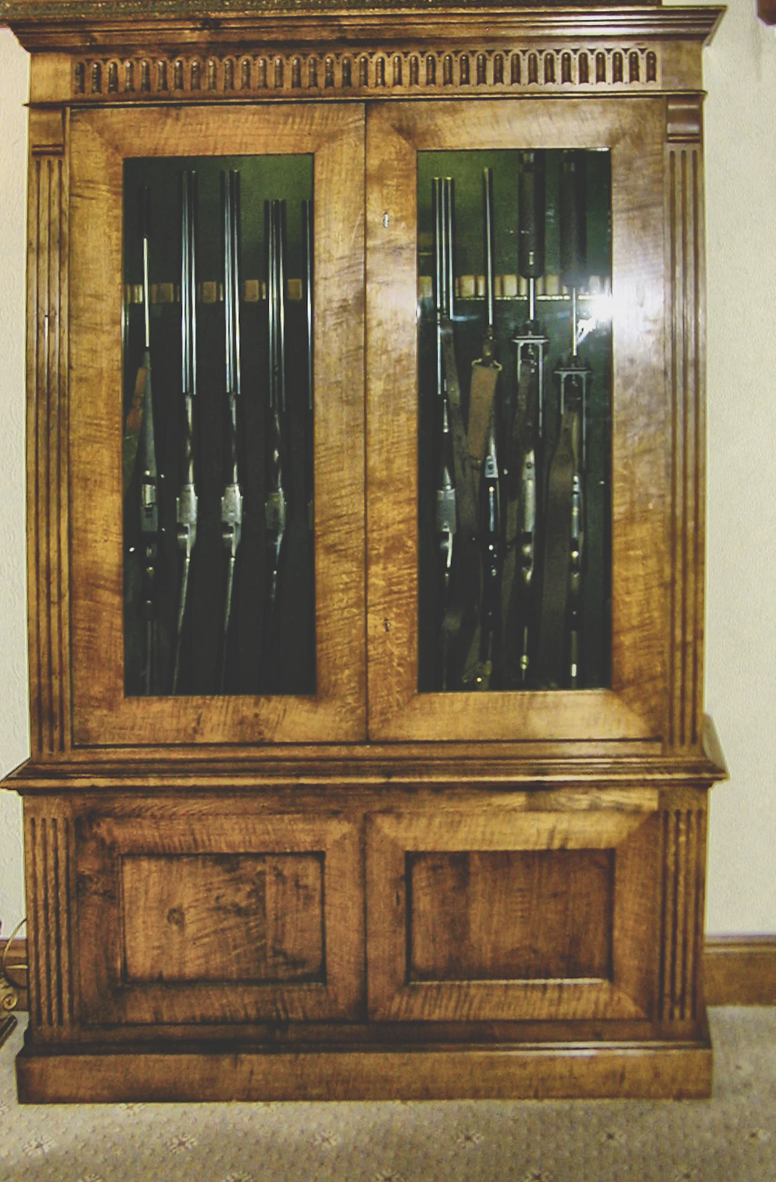 Bespoke Joinery and Interiors, Suffolk 7 Antiqued oak gun cabinet with fitted gun racks, made in Suffolk