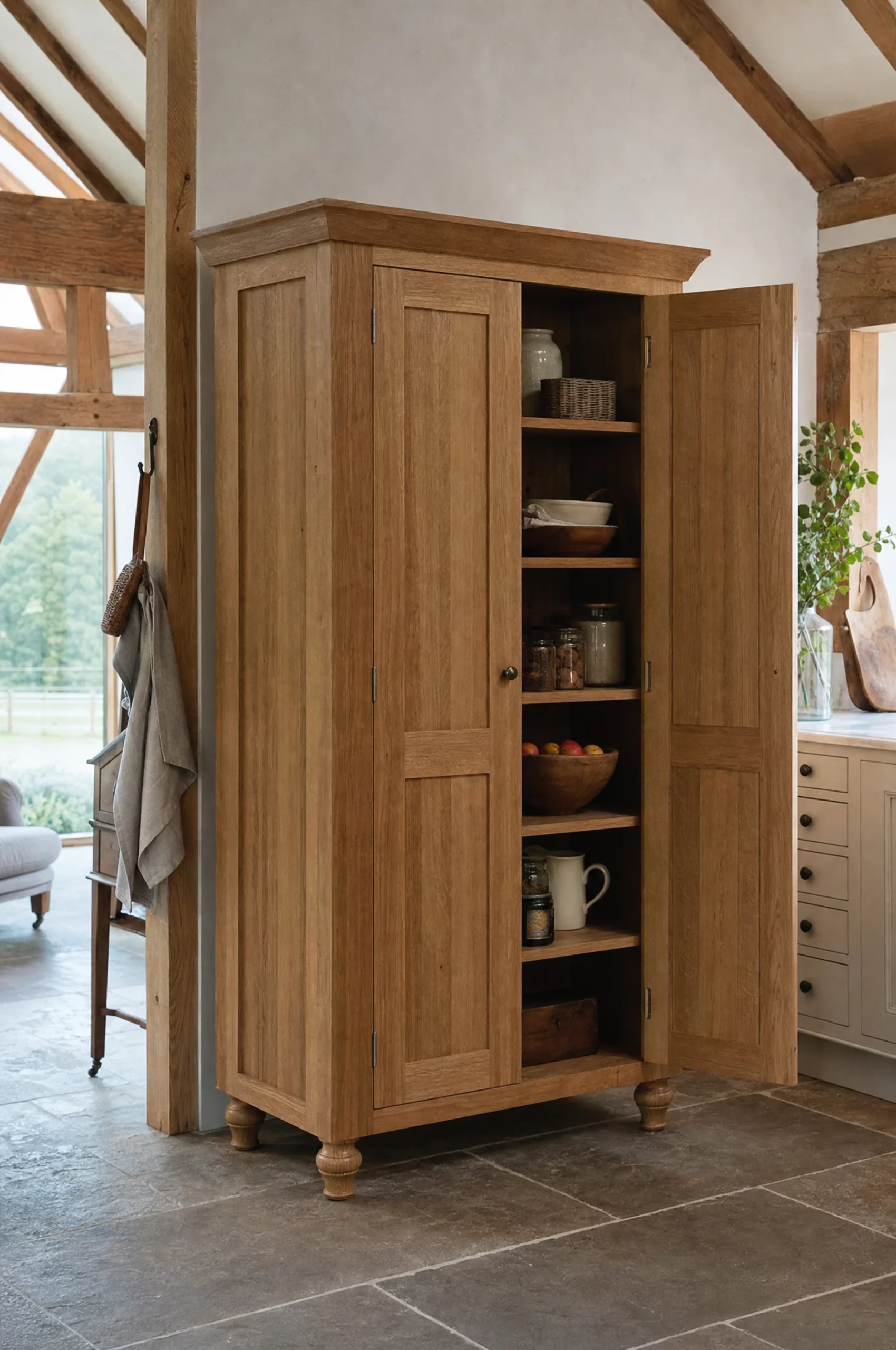 Freestanding larder cupboard with fitted shelving