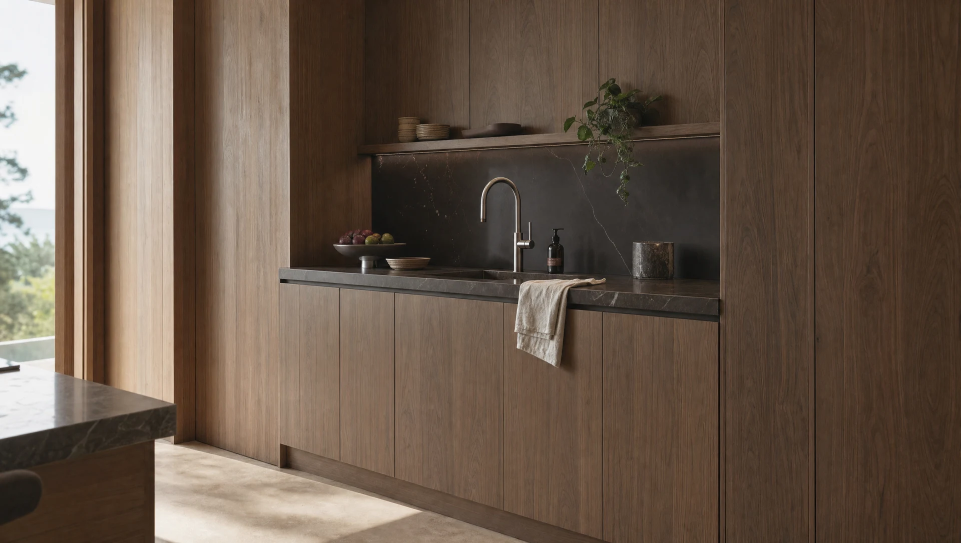 Fitted utility and vanity joinery in a compact room